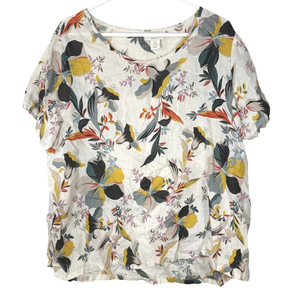 100% Linen Cynthia Rowley Floral Top Womens 1X High Low Tunic Summer Resort Vaca